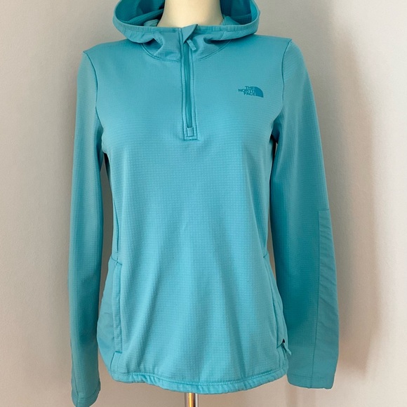 The North Face Tops - The North Face Medium Turquoise Blue Hooded Half Zip Popover